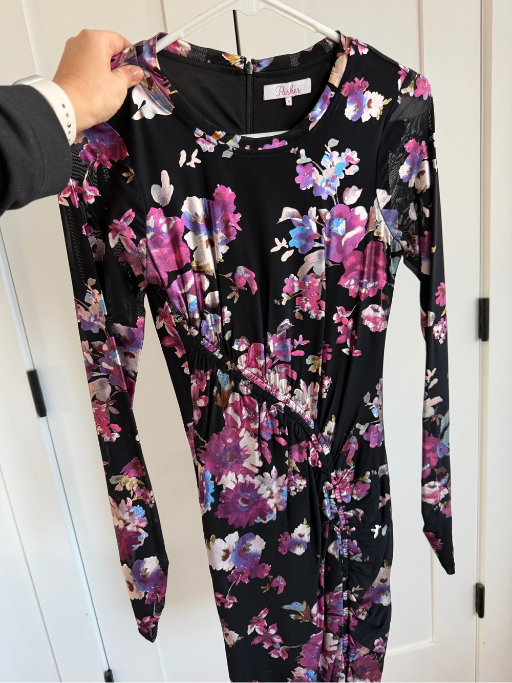 Parker Floral Ruched Long Sleeve Mini Dress Size 0